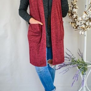 Maroon Long Cardigan (Sleeveless)